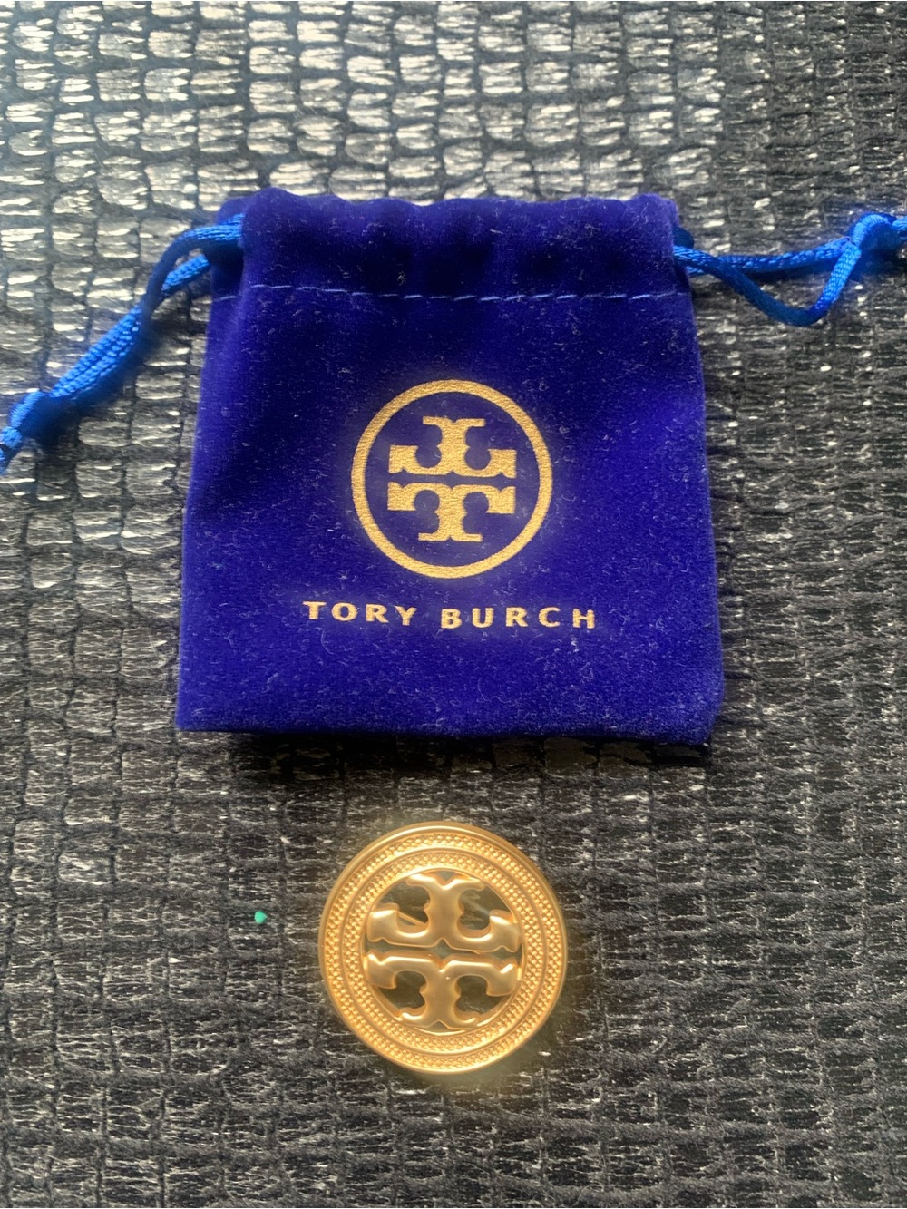 Tory Burch Gold Logo Brooch w/ Velvet Pouch